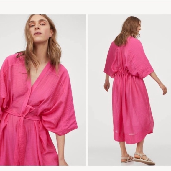 H&M lyocell-blend kaftan dress in cerise - Picture 5 of 13